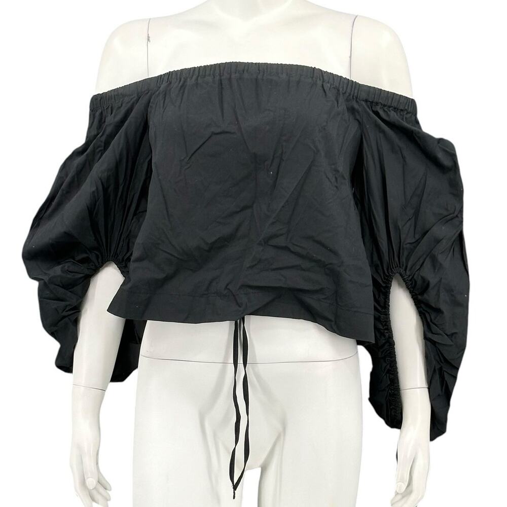 Rebecca‎ Minkoff Top Womens XS Black Off the Shoulder 100% Cotton Tie Sleeves
